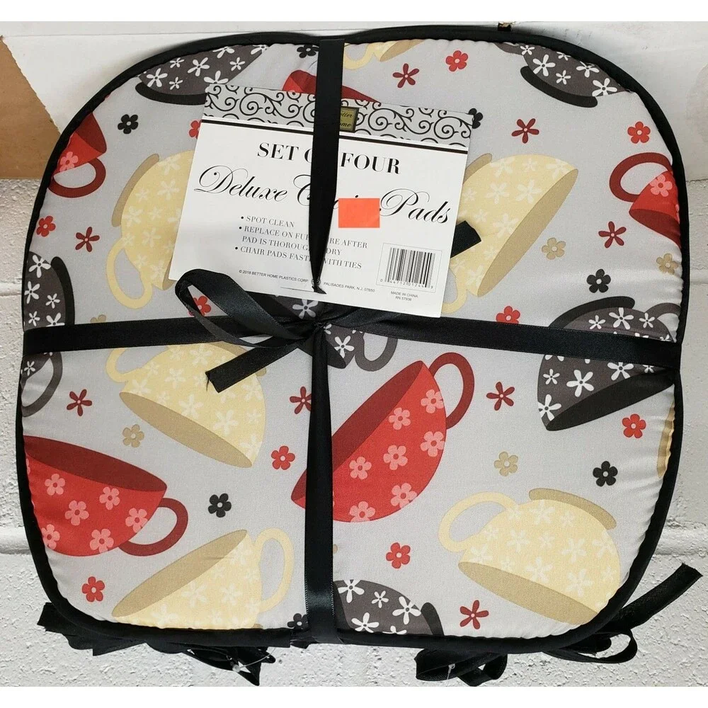 Set of 4 Cushion Chair Pads with black ties (15
